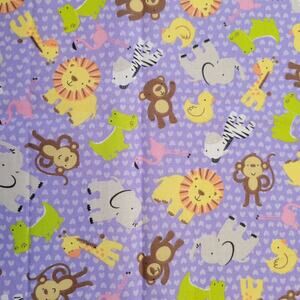 Cotton Fabric Jungle Animals Elephants Lion Monkeys 18x43" Logantex Print Purple